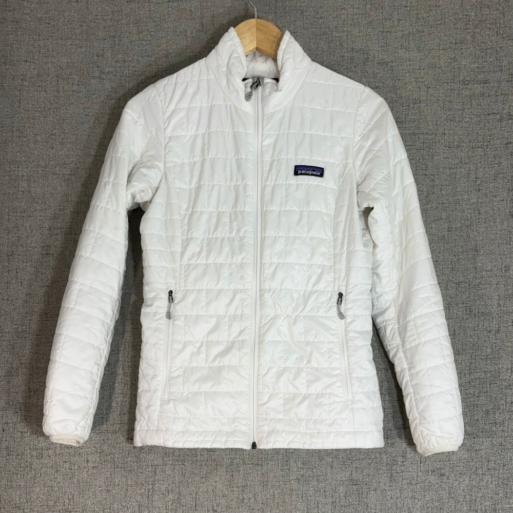 Patagonia Nano Puff Jacket Women XS White Quilted Full Zip Insulated